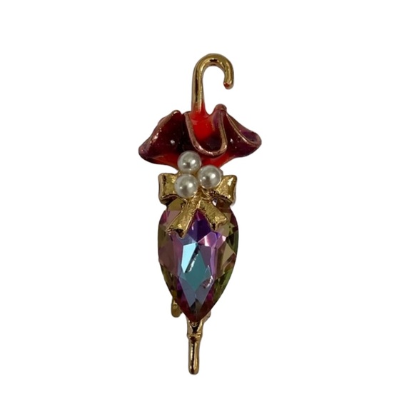 Jewelry - Small Umbrella Brooch with Faux Pearls